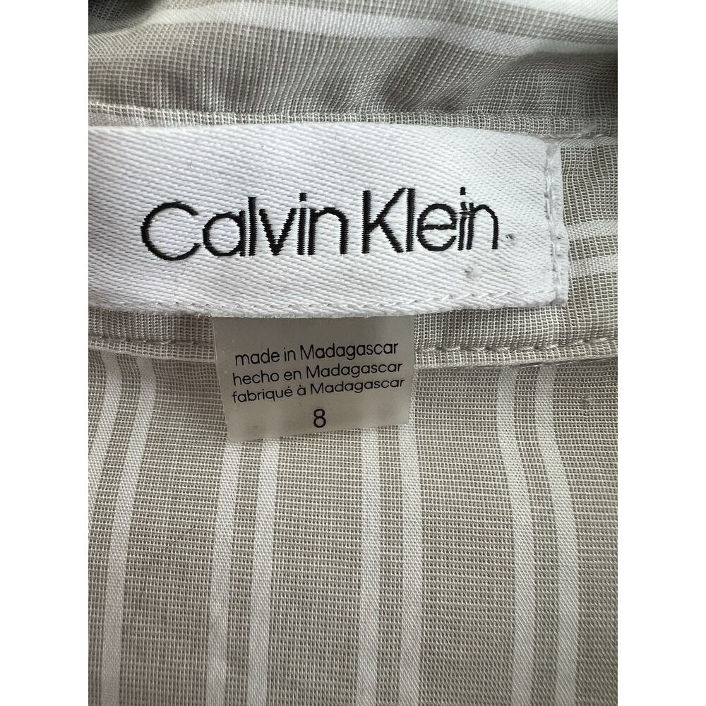 CALVIN KLEIN Gray Striped Button Front Tie Waist Shirt Maxi Dress - Picture 10 of 14